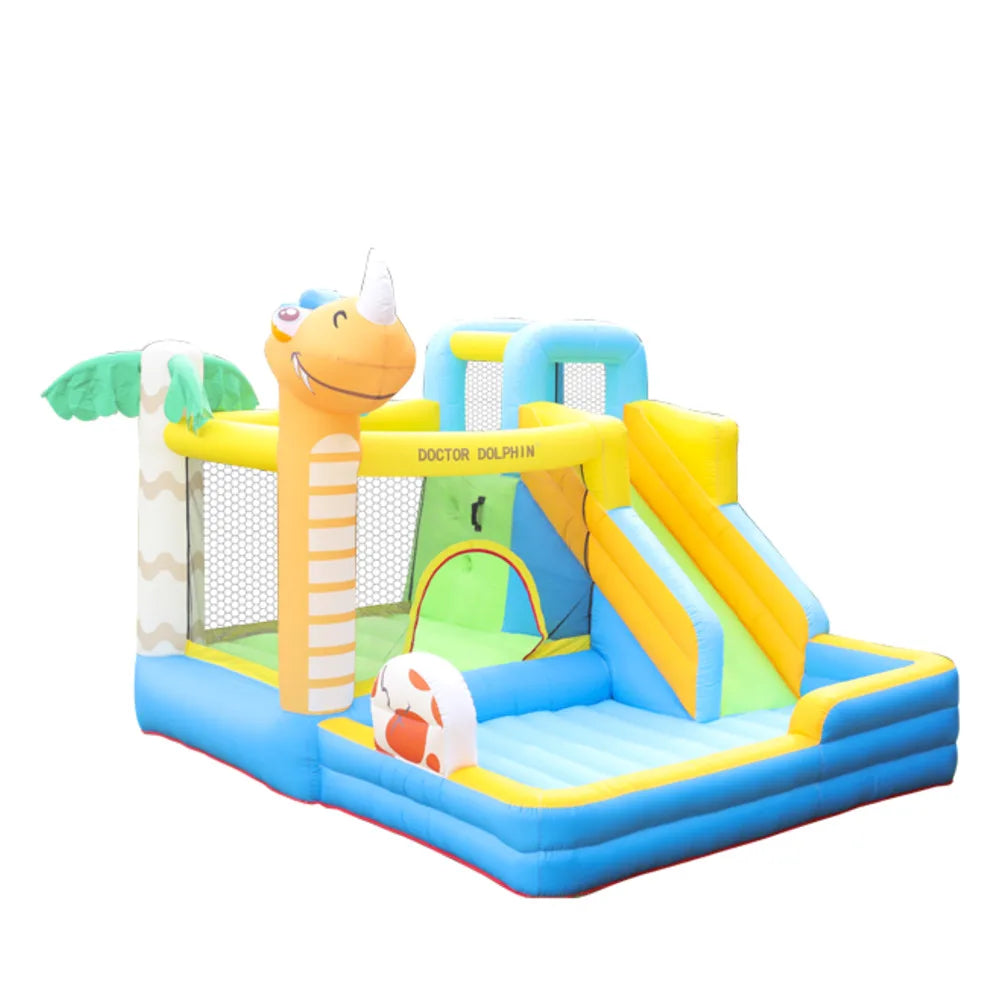 US Warehouse Stock Doctor Dolphin Oxford Cloth Inflatable Bouncy Castle with Slide 3 Person for Home Party Kids Play Games