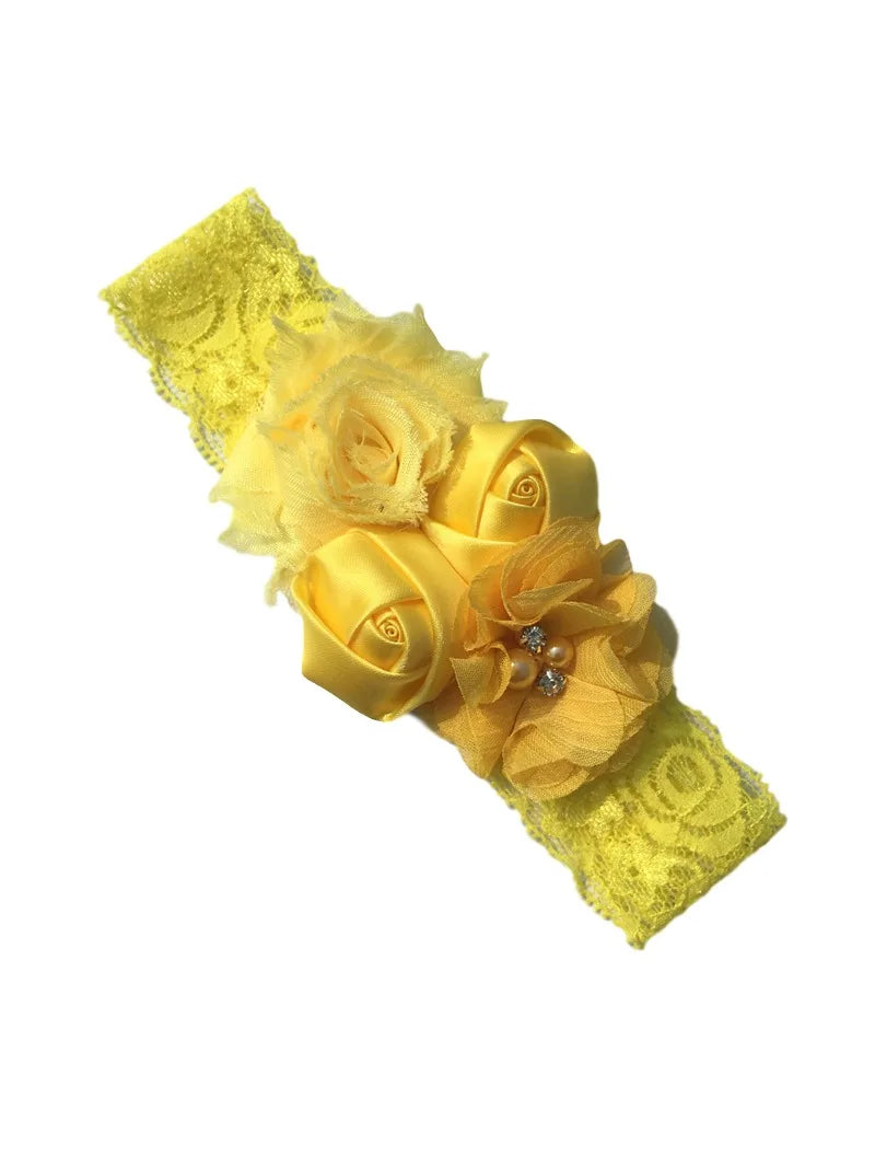 baby headband newborn rose elastic hair band Chiffon flower Rhinestone lace headbands baby girls hair accessories headwear