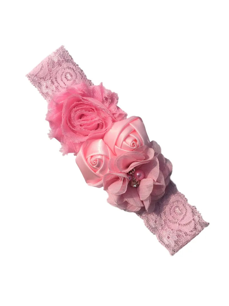 baby headband newborn rose elastic hair band Chiffon flower Rhinestone lace headbands baby girls hair accessories headwear