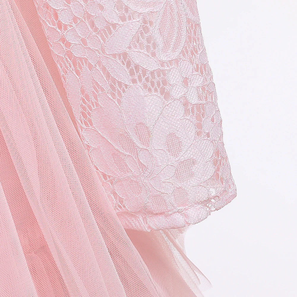 Lace Long Sleeve White Bridesmaid Dress For Girls Kids Princess Evening Dresses Children Girl Wedding Party Costume Clothes