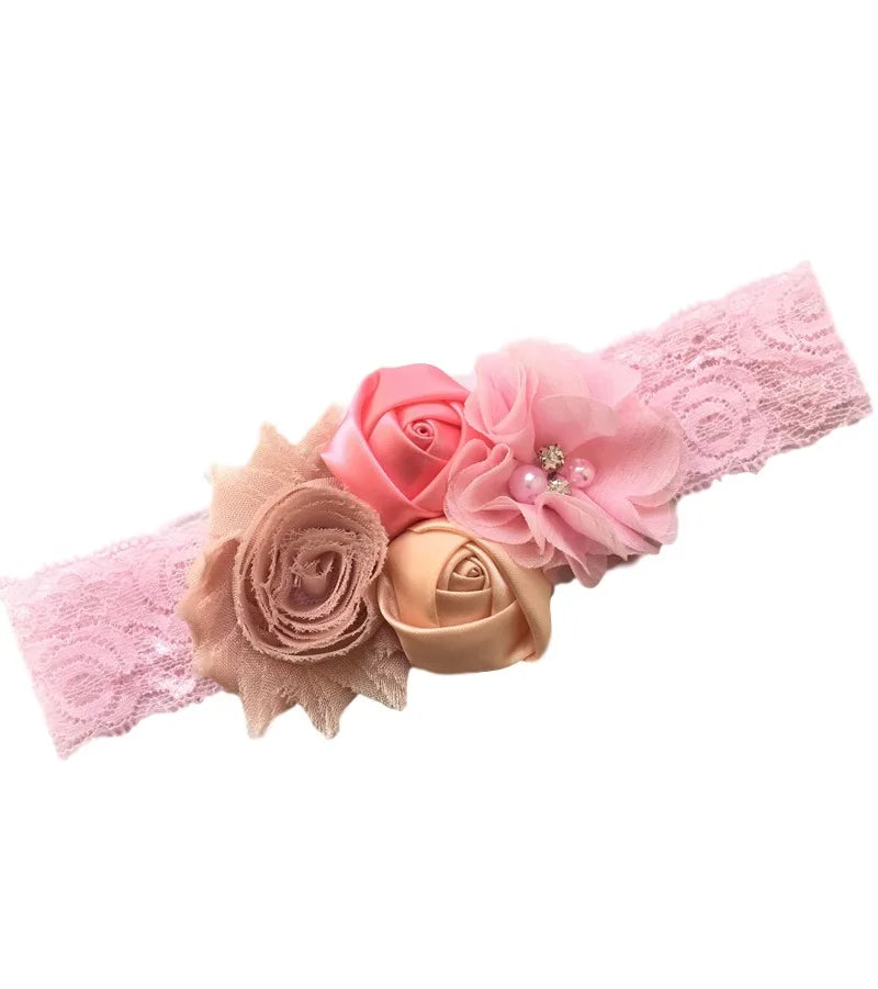baby headband newborn rose elastic hair band Chiffon flower Rhinestone lace headbands baby girls hair accessories headwear