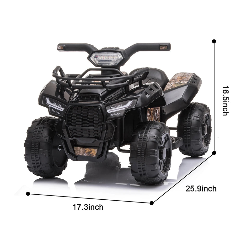 Kids Electric Ride on ATV,6V Battery Headlights, MP3, USB, Volume Control,  Best Gifts for 18-36 Months Boys Girls Black