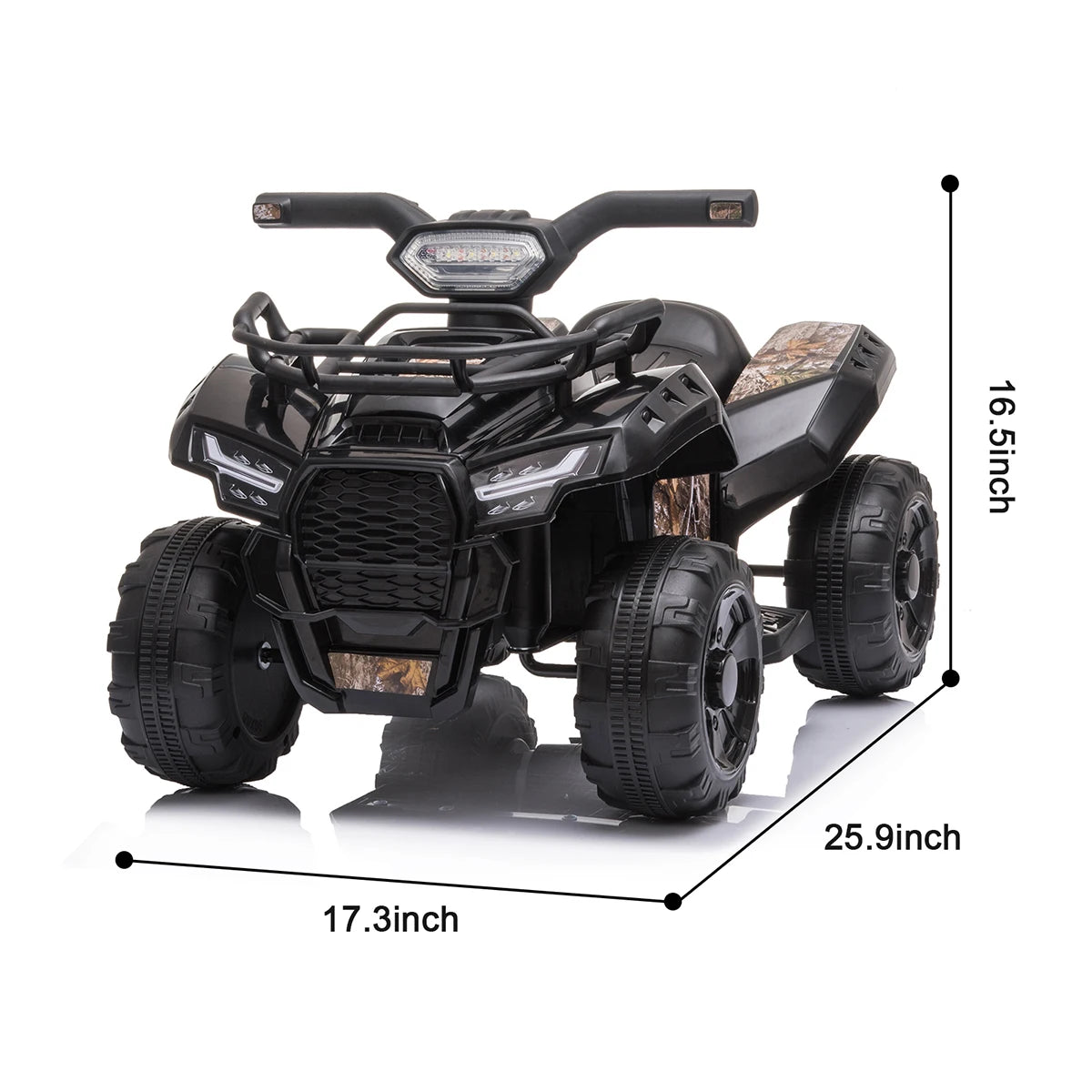 Kids Electric Ride on ATV,6V Battery Headlights, MP3, USB, Volume Control,  Best Gifts for 18-36 Months Boys Girls Black