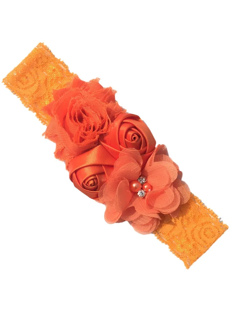 baby headband newborn rose elastic hair band Chiffon flower Rhinestone lace headbands baby girls hair accessories headwear