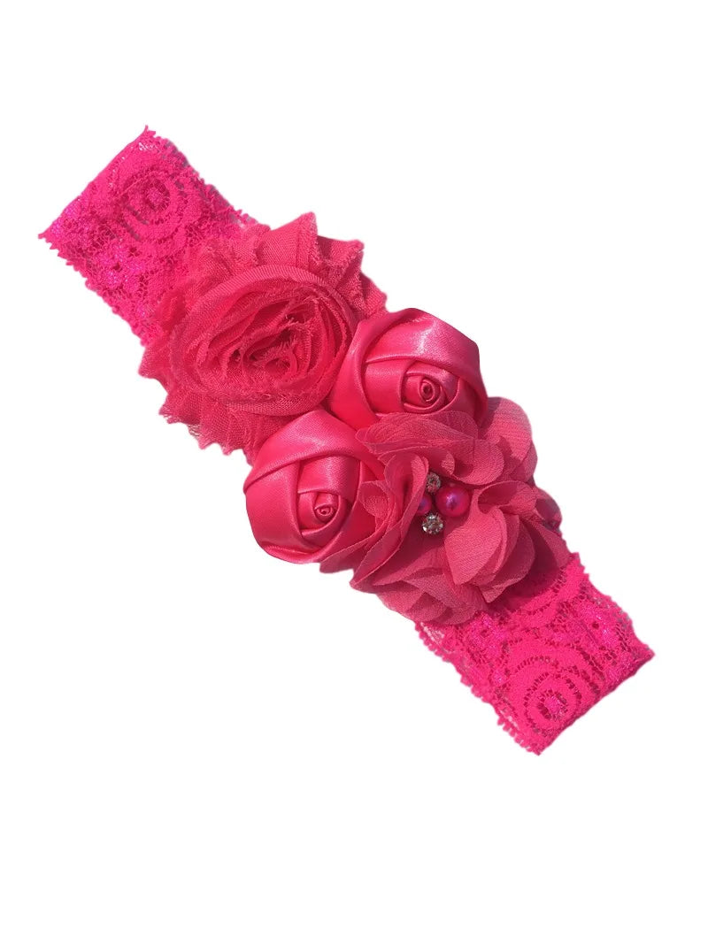 baby headband newborn rose elastic hair band Chiffon flower Rhinestone lace headbands baby girls hair accessories headwear