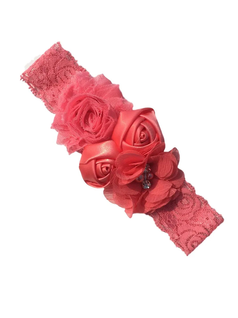 baby headband newborn rose elastic hair band Chiffon flower Rhinestone lace headbands baby girls hair accessories headwear