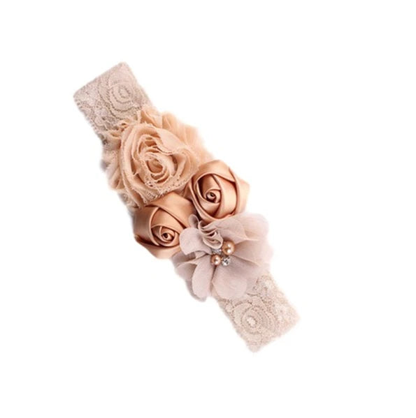 baby headband newborn rose elastic hair band Chiffon flower Rhinestone lace headbands baby girls hair accessories headwear