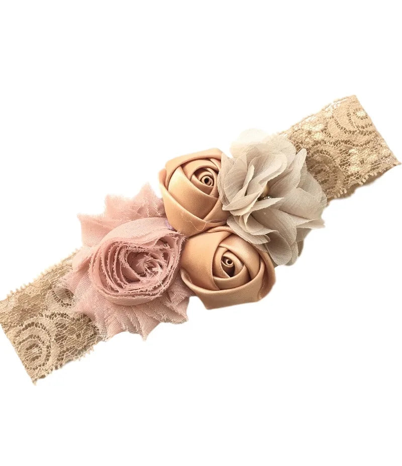 baby headband newborn rose elastic hair band Chiffon flower Rhinestone lace headbands baby girls hair accessories headwear