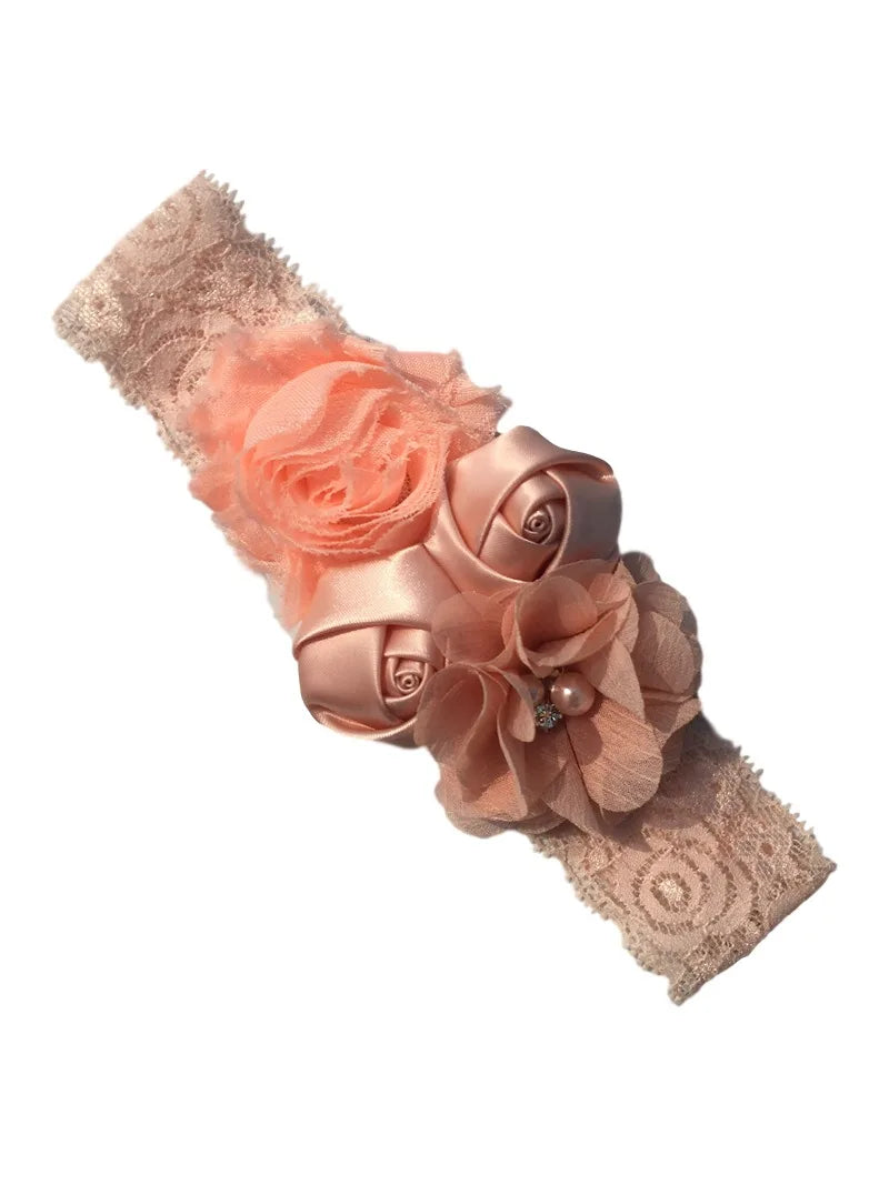 baby headband newborn rose elastic hair band Chiffon flower Rhinestone lace headbands baby girls hair accessories headwear