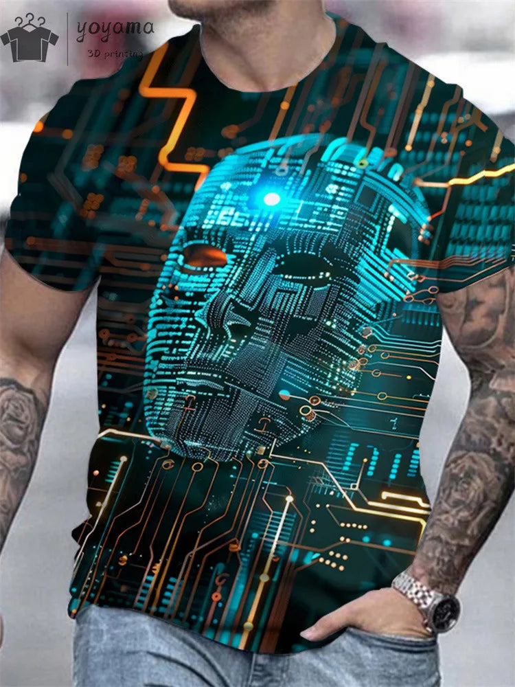 Men's Horror Skull Print T-Shirt 3D Print Vintage O-Neck Short Sleeve Fashion Oversized T-Shirts Men's Summer Street Clothing