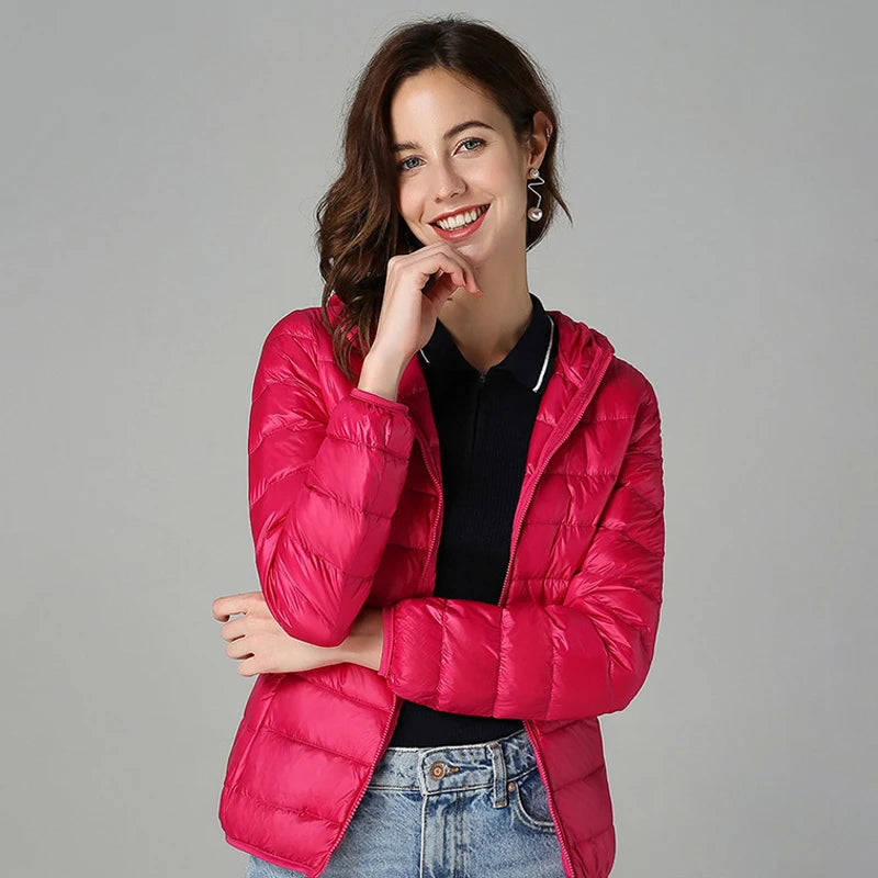 Johnature 2025 New Women Coat Autumn Winter White Duck Down Jacket Solid Colors Warm Slim Zipper Fashion Light Down Coat