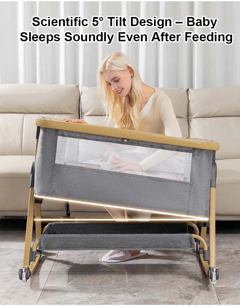Baby bed 3 in 1 Baby Crib Bedside Crib Baby Playpen 0-3 years child multi-function folding and lifting With Mosquito Net & Wheel