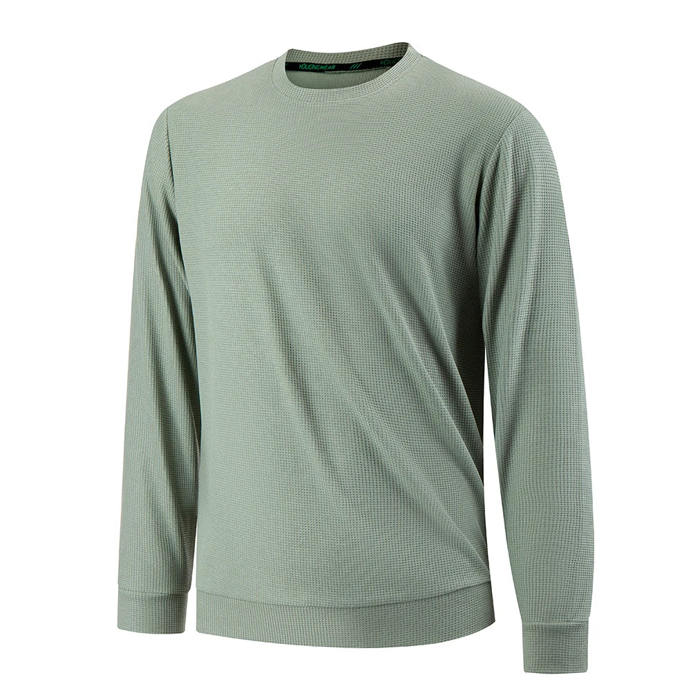 Spring Autumn Waffle t-Shirts For Men Long Sleeve t-Shirt Tops Fashion Soild Tee Shirts Casual Round Neck t Shirt Man Clothes