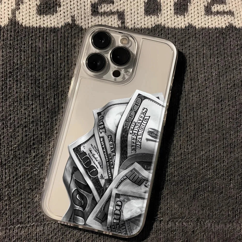 Full Screen Of Cash Phone Case for iPhone 17 16 15 14 Plus 13 12 11 Pro MAX 17 Air 16E Clear Silicone Soft Phone Cover