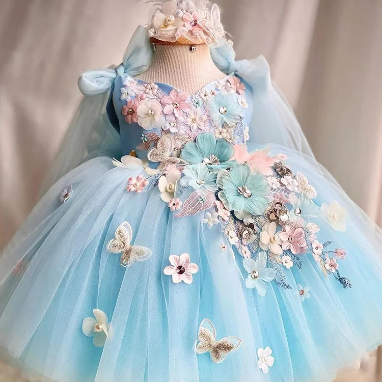 Girl Lolita Princess Dress Baby Cute Flower Big Bow Mesh Dress Carnival Birthday Party Light Luxury Performance Clothing