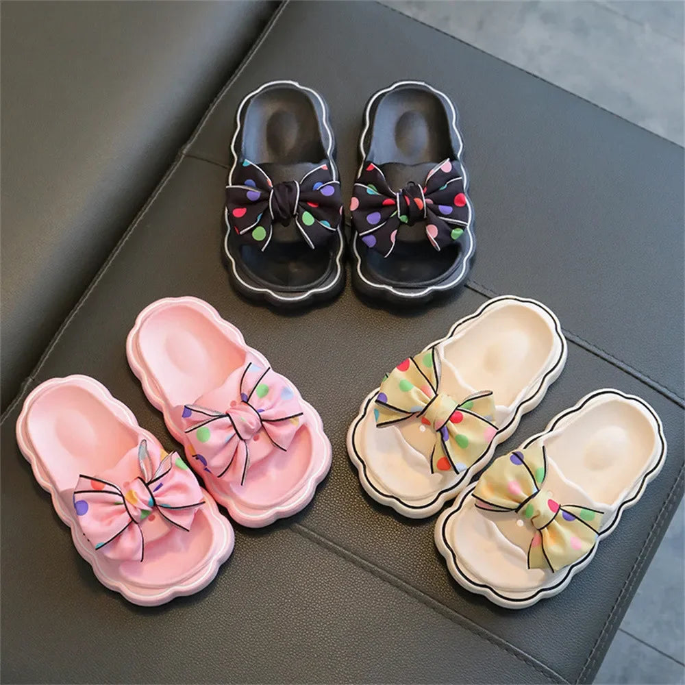 Kids Slippers Spring Autumn Girls Fashion Bow Wear Wear Non-slip Home Slippers Outside Home Thick Bottom Beach Sandals Slippers