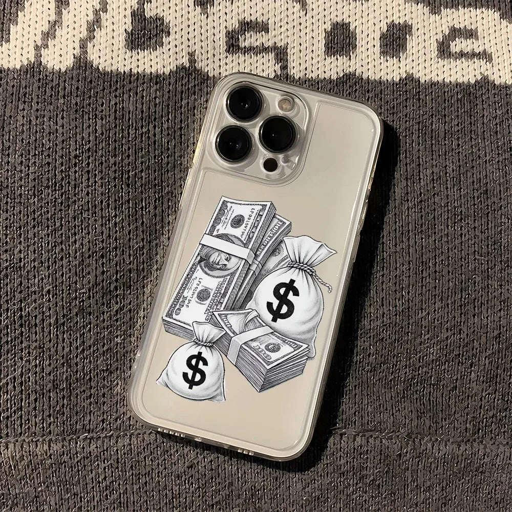 Full Screen Of Cash Phone Case for iPhone 17 16 15 14 Plus 13 12 11 Pro MAX 17 Air 16E Clear Silicone Soft Phone Cover