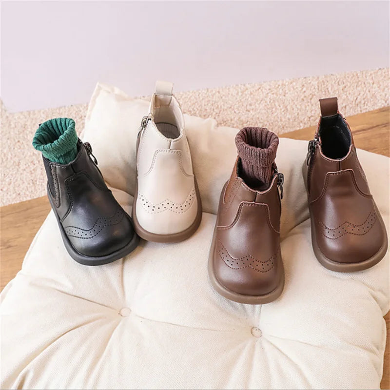 New Spring/Autumn Baby Shoes  Leather Toddler Children Ankle Boots Rubber Sole Infant Shoes Fashion Little Girls Boots 15-25