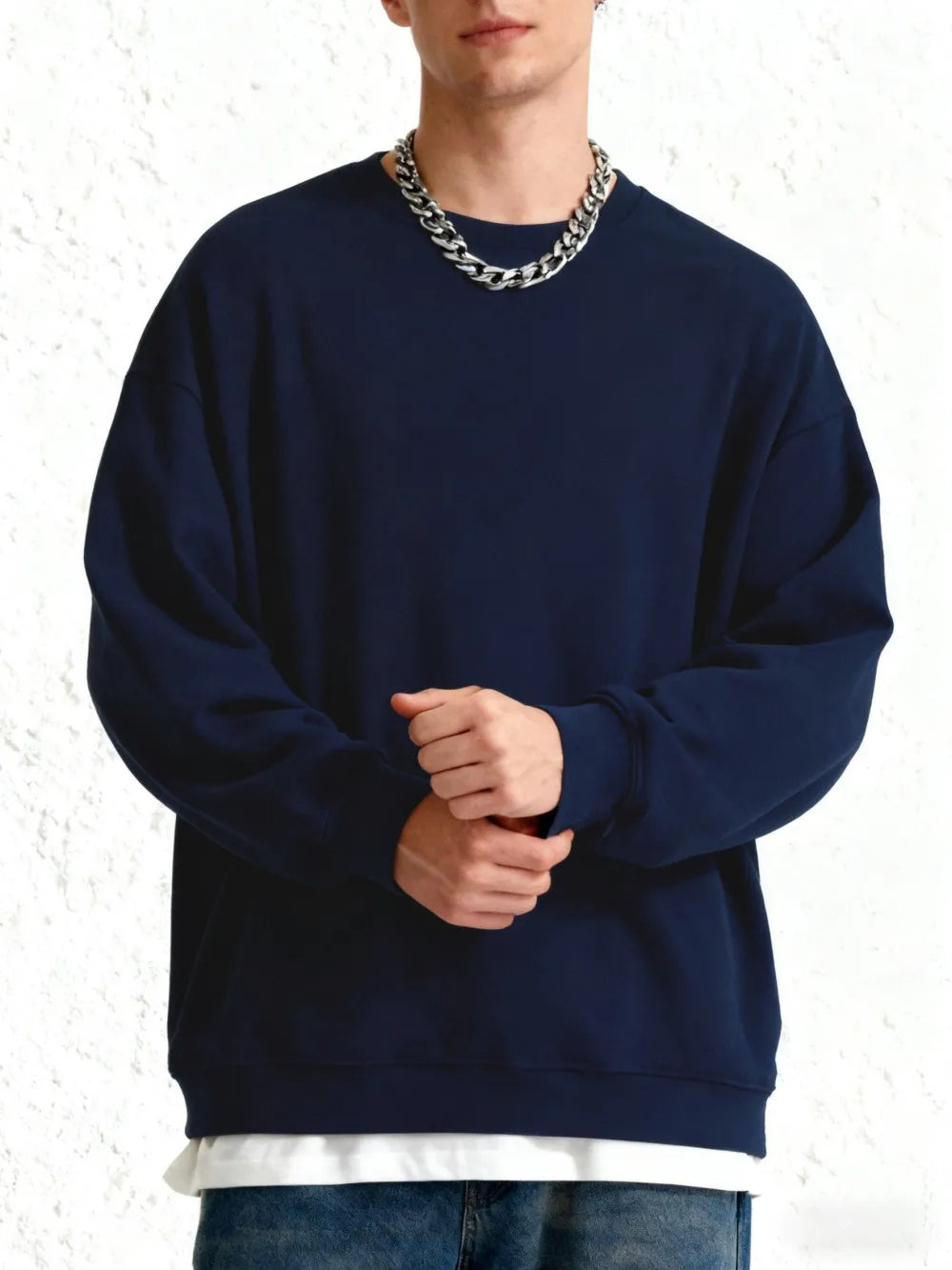 Men'S Solid Sweatshirts Autumn Winter Loose Fleece Soft Hoodies Basics Crewneck Warm Sportswears Street Casual Mens Clothes