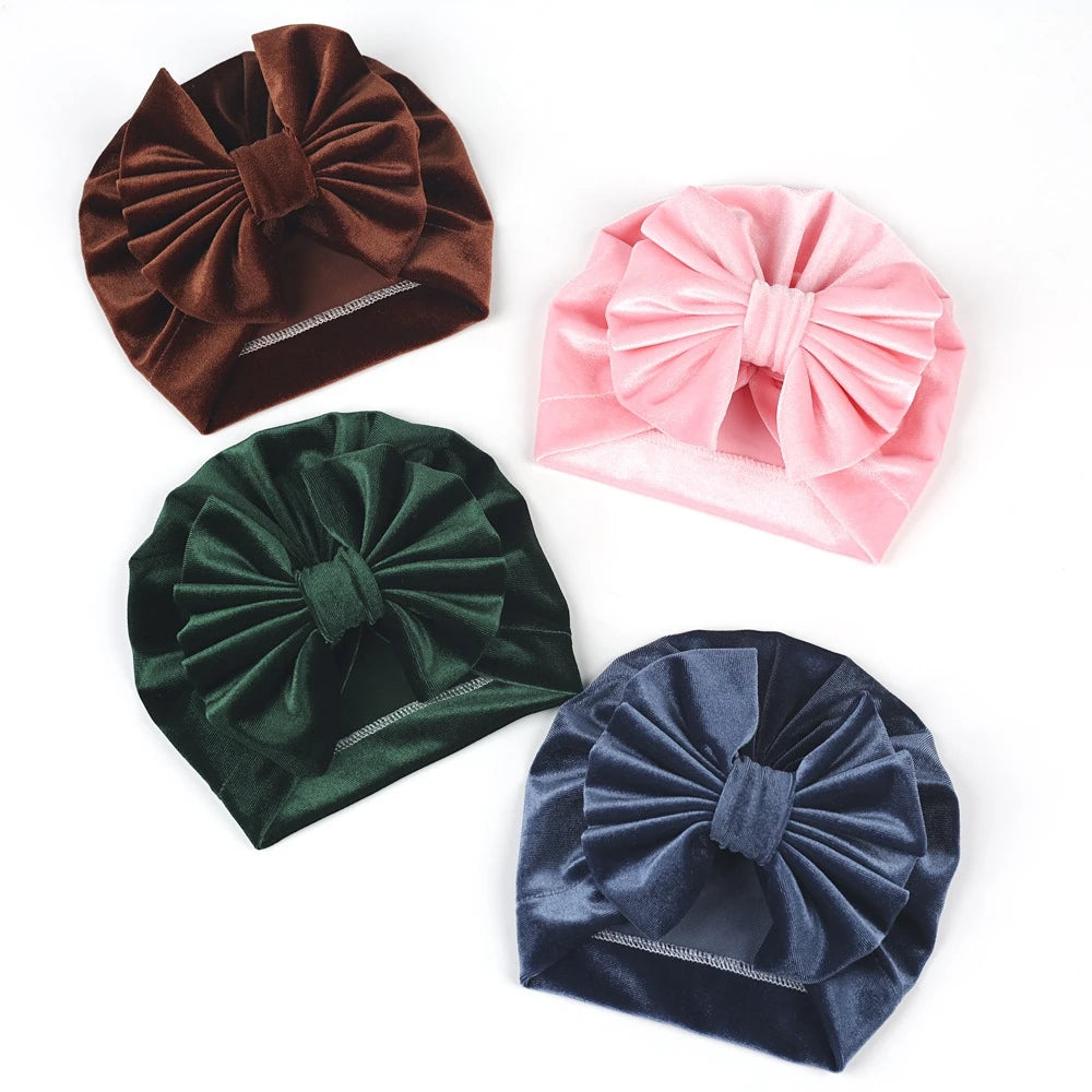 Baby Girls Big Bow Knot Velvet Hat Newborn Infant Turban Caps Children Leopard Beanies Photo Props Gifts Hair Accessories