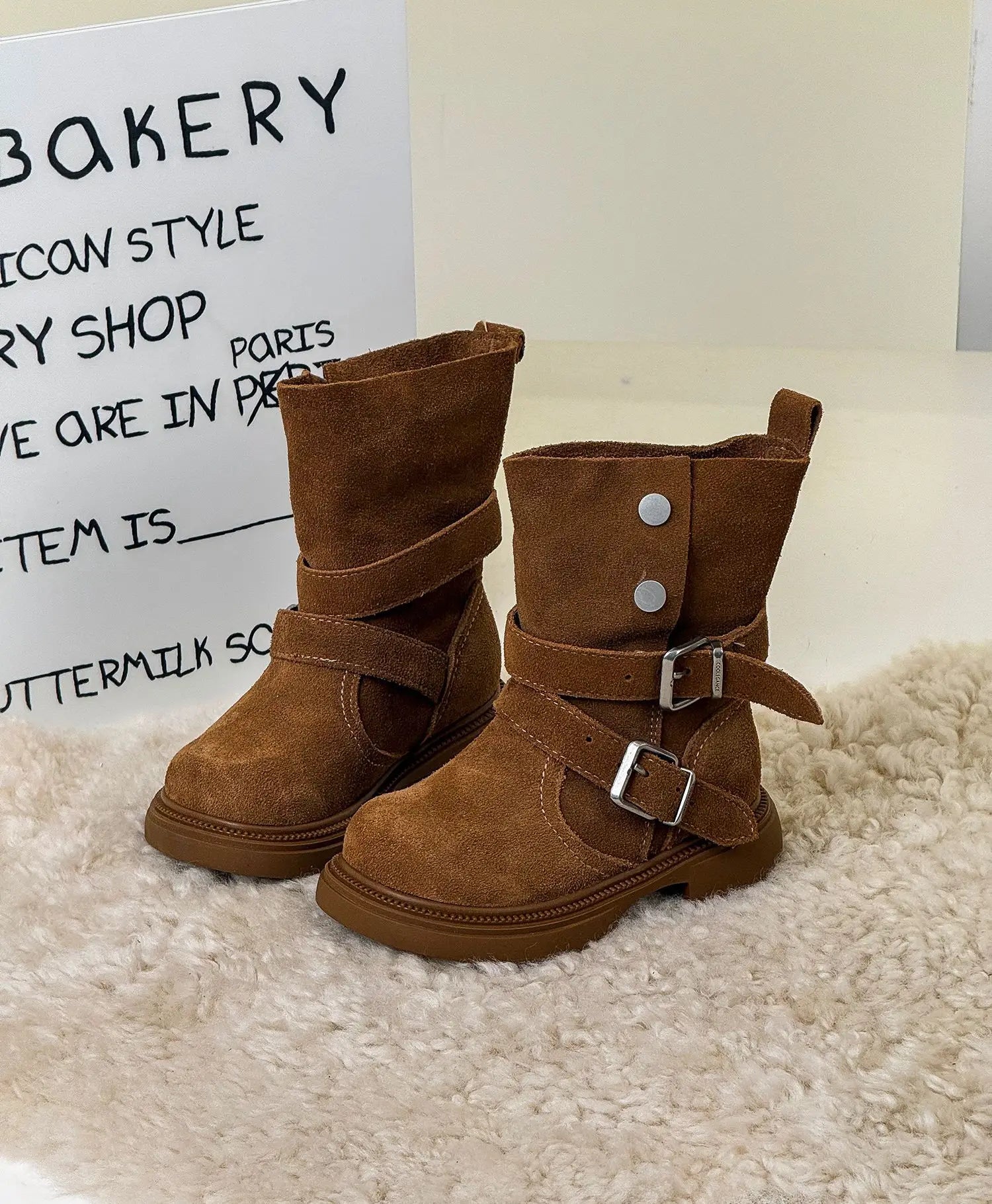 Fashion Baby Girl Retro Solid Short Boots Infant Toddler Child Spring Autumn Winter Mid-calf Platform Shoes Foldable Baby Shoes