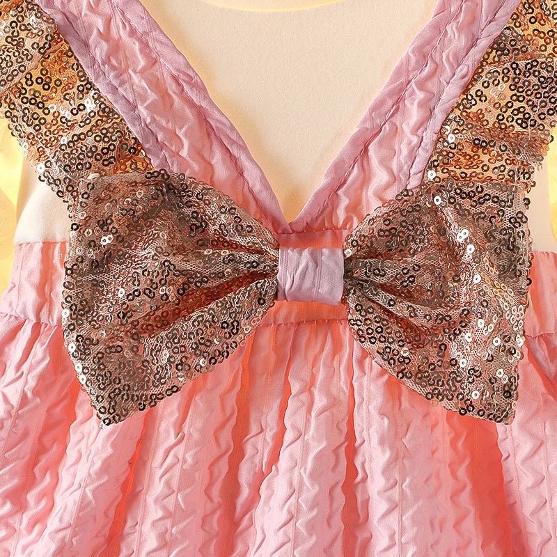 Fashion Baby Girl Dress Sequined Bow Wedding Party Princess Costume Elegant Toddler Birthday Dress Kid Outfit Child Clothes A912