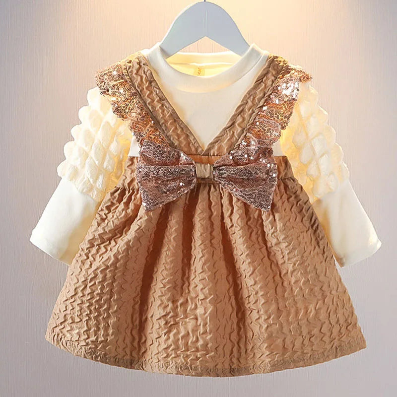 Fashion Baby Girl Dress Sequined Bow Wedding Party Princess Costume Elegant Toddler Birthday Dress Kid Outfit Child Clothes A912