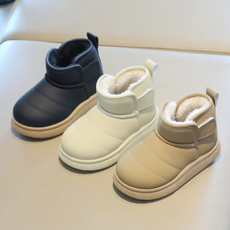 Children Snow Boots Concise Style Plush Chunky Winter Kids Short Boot Solid Color Slip-on Unisex Classic Boys Girls Shoes