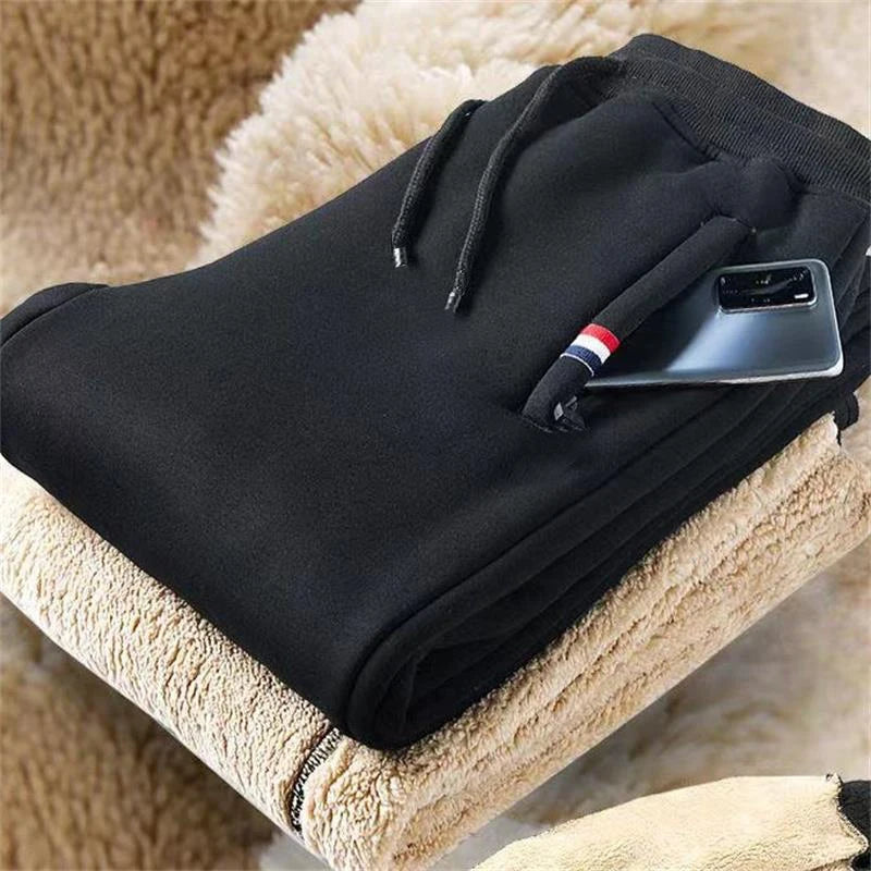 Winter Men's Cotton Tight Track Pants Fleece-Lined Thick Lambskin Knitted Sweatpants Casual Pants Men's Factory Direct Supply