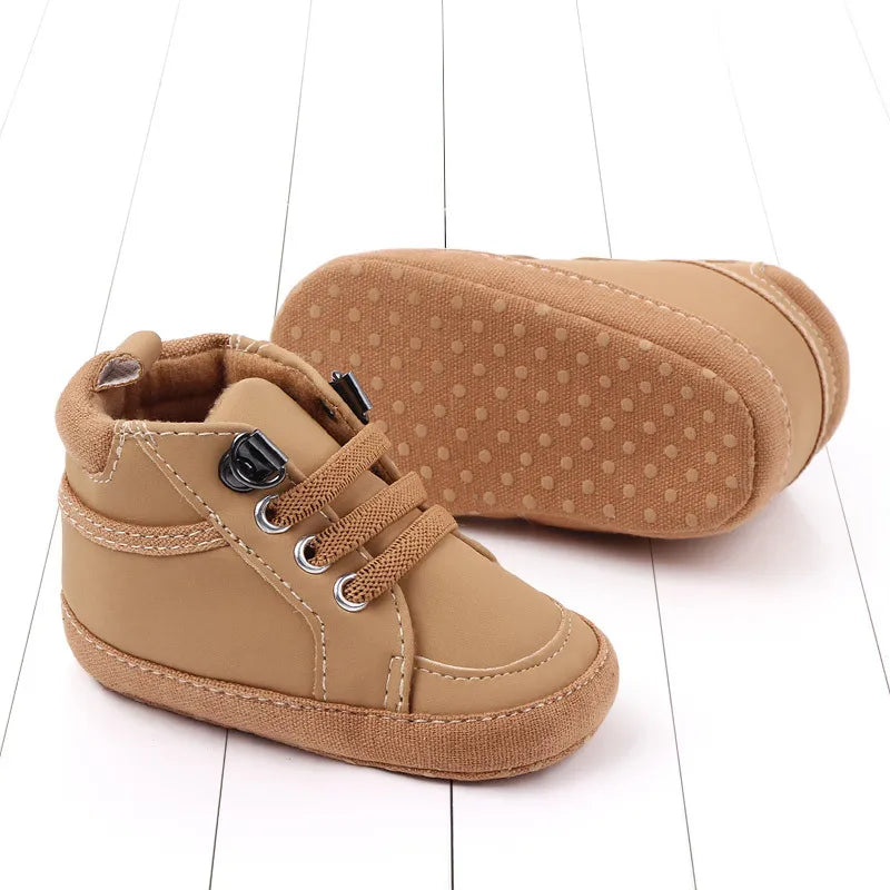 Brand Newborn Baby Boy Shoes Soft Sole Crib Shoes Warm Boots Anti-slip Sneaker Solid PU First Walkers for 1 Year Old 0-18 Months