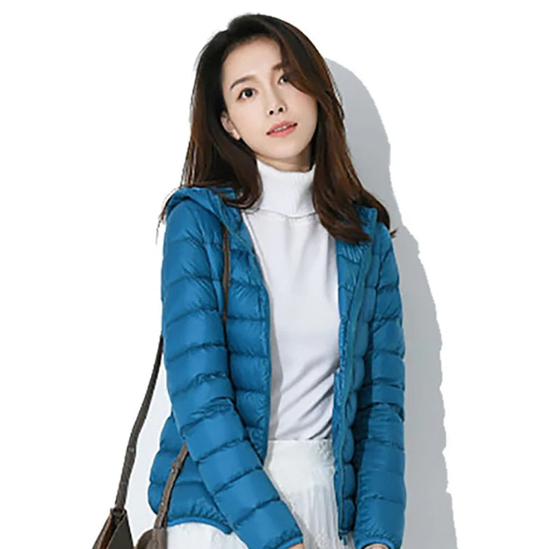 Johnature 2025 New Women Coat Autumn Winter White Duck Down Jacket Solid Colors Warm Slim Zipper Fashion Light Down Coat