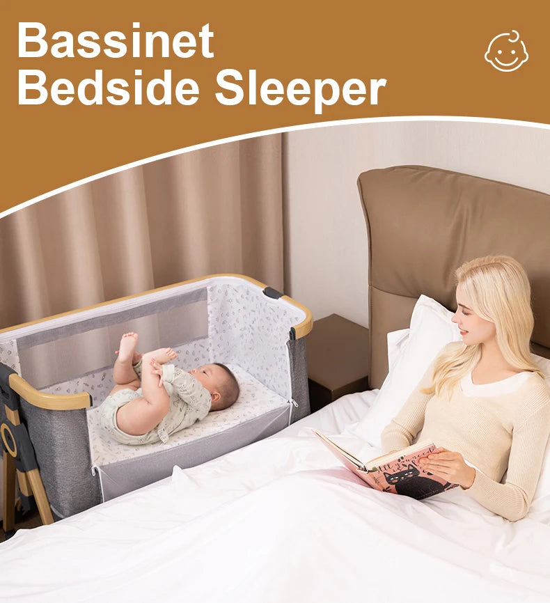 Baby bed 3 in 1 Baby Crib Bedside Crib Baby Playpen 0-3 years child multi-function folding and lifting With Mosquito Net & Wheel