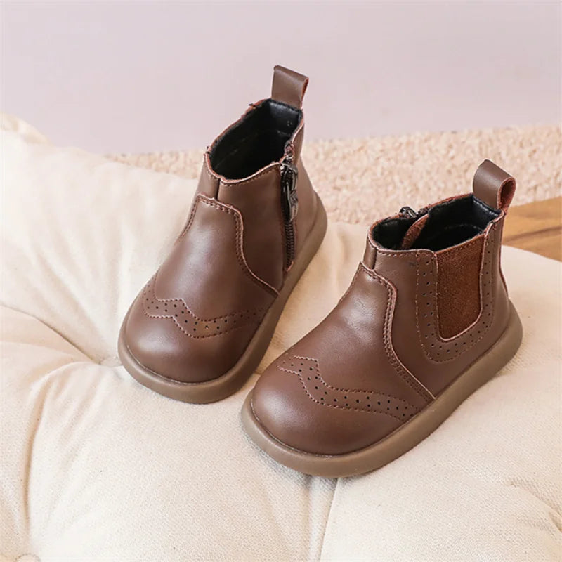 New Spring/Autumn Baby Shoes  Leather Toddler Children Ankle Boots Rubber Sole Infant Shoes Fashion Little Girls Boots 15-25