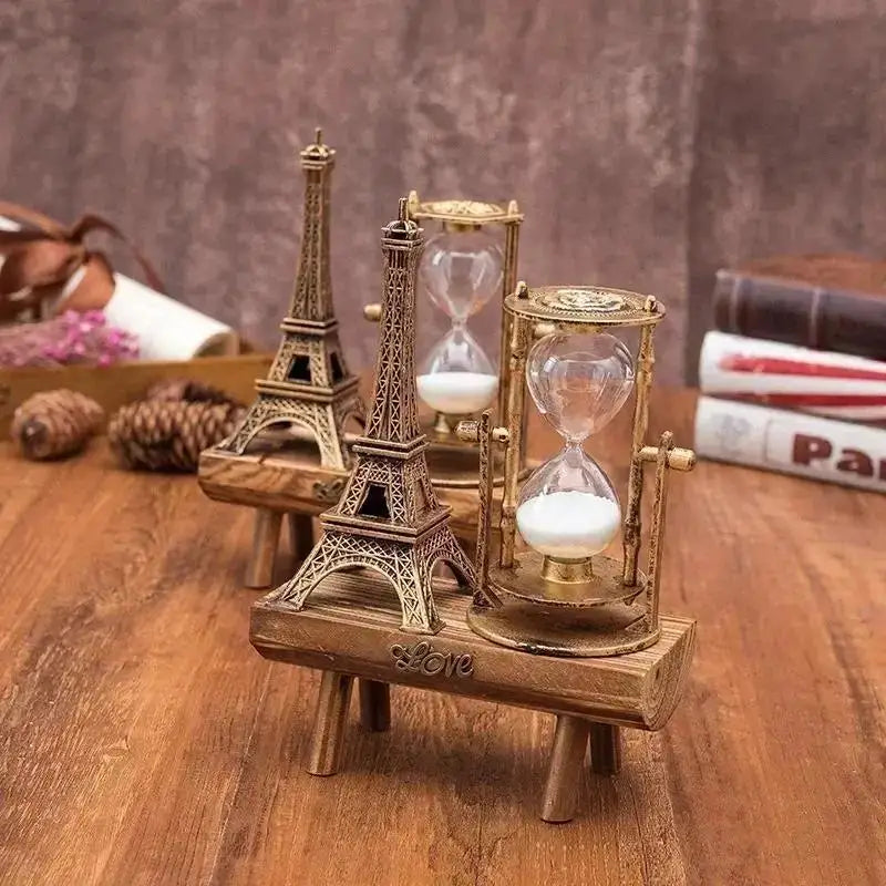 Creative Iron Tower Hourglass Home Decor Modern Minimalist Study Desk Wooden Timing Hourglass Decor Household Goods Wholesale