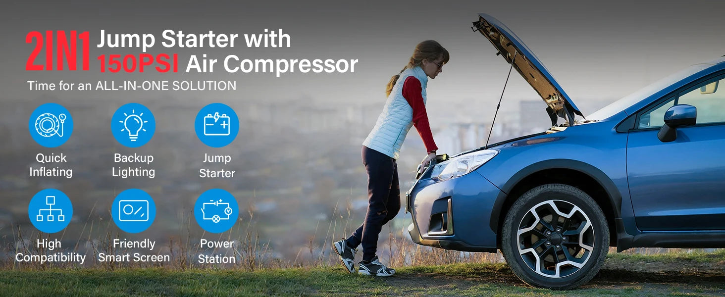 Multi-function Car Jump Starter Air Pump Power Bank Portable Air Compressor Cars Battery Starters Starting Auto Tyre Inflator