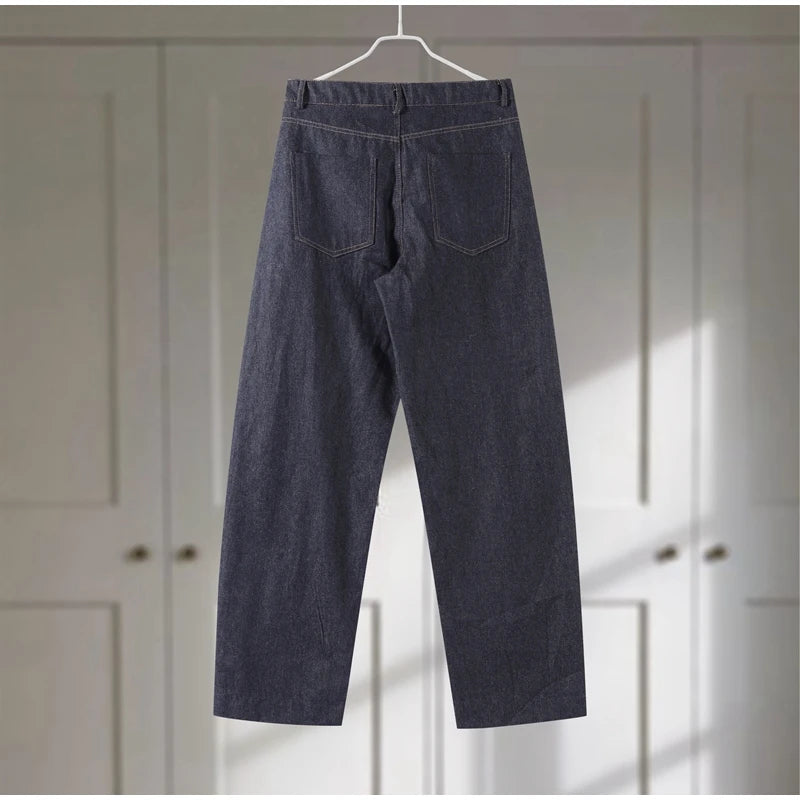 Retro Denim Vest Suit Jacket Pant 3 Piece Sets Women Classic Tube Top Waist-cinching Jackets High Waist Pants Sets Female Outfit