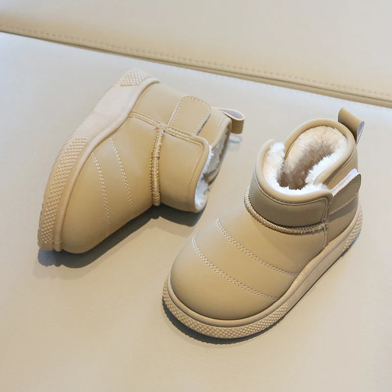 Children Snow Boots Concise Style Plush Chunky Winter Kids Short Boot Solid Color Slip-on Unisex Classic Boys Girls Shoes