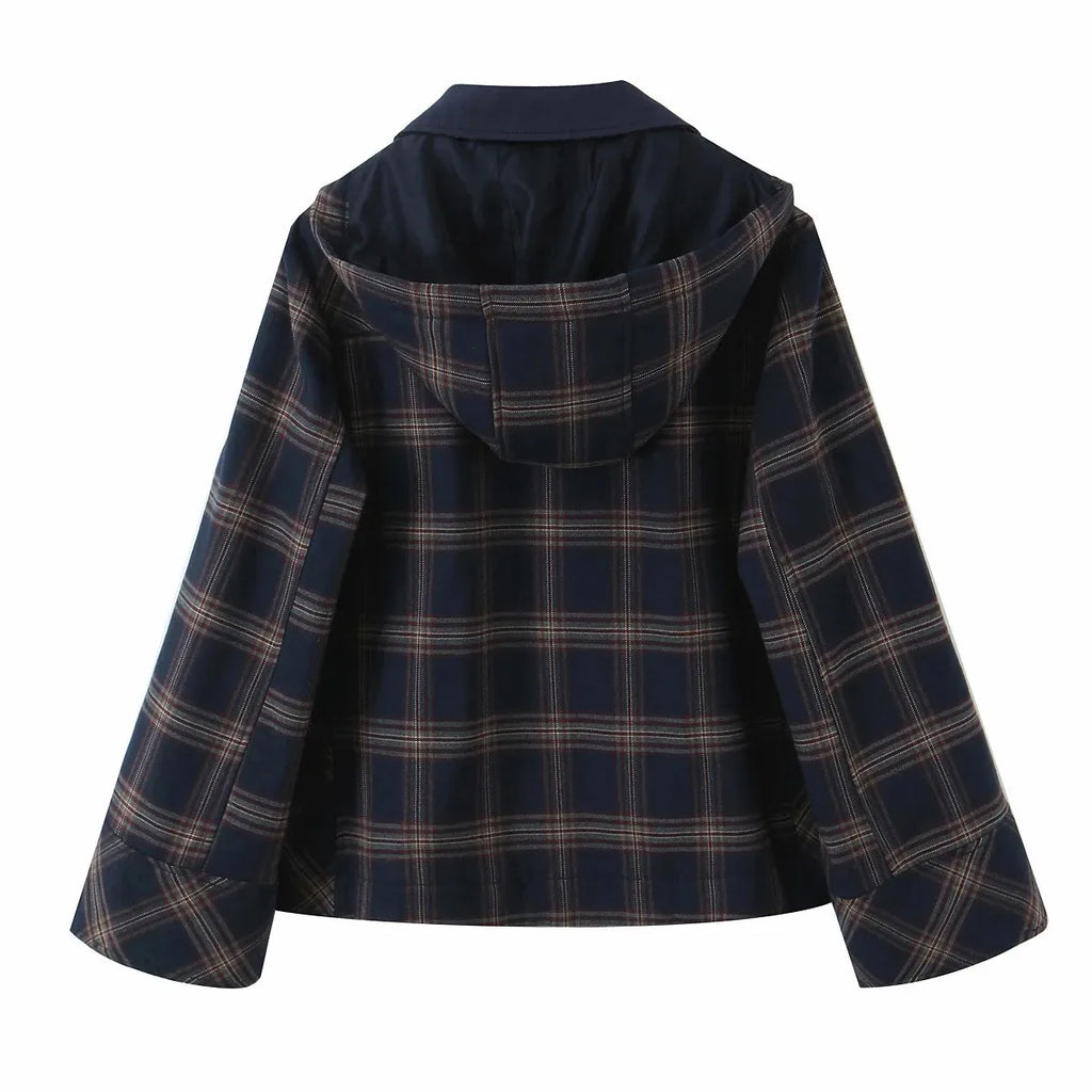 Women New Casual Chic Suit Checkered Hooded Jacket Loose Lantern Workwear Pants Fashion Autumn Winter Suits