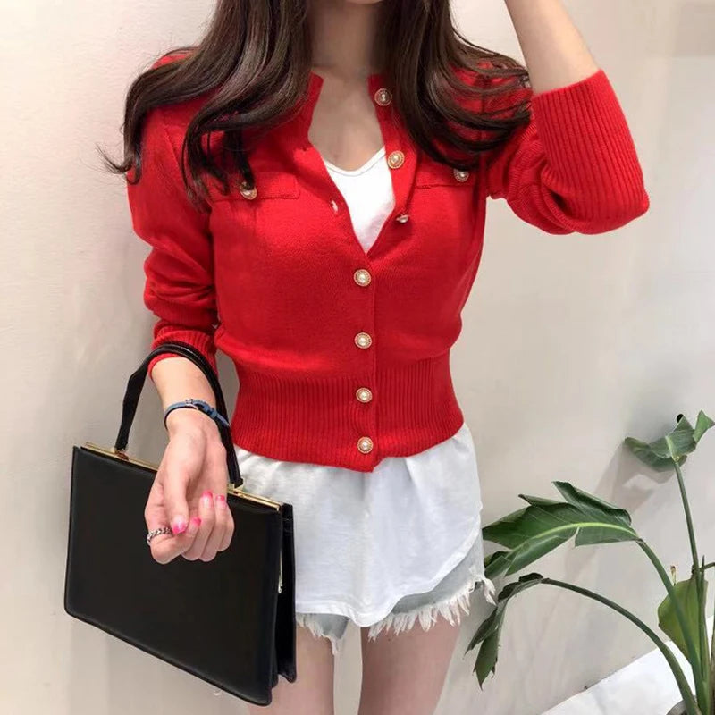 Autumn Winter Long Sleeve Fashion Women Cardigans Sweater Knitted Coat Short Casual Single Breasted Korean Slim Chic Ladies Tops