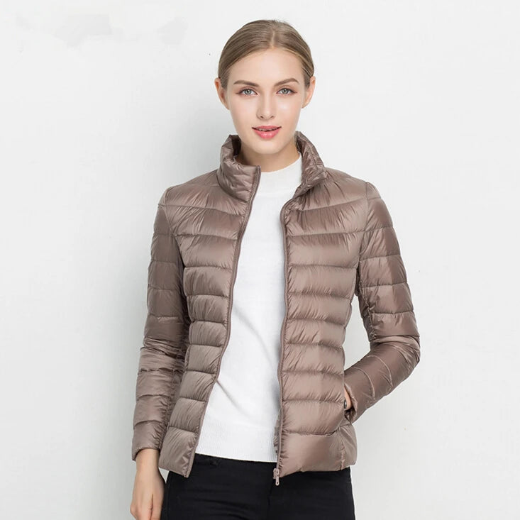 Johnature 2025 New Women Coat Autumn Winter White Duck Down Jacket Solid Colors Warm Slim Zipper Fashion Light Down Coat