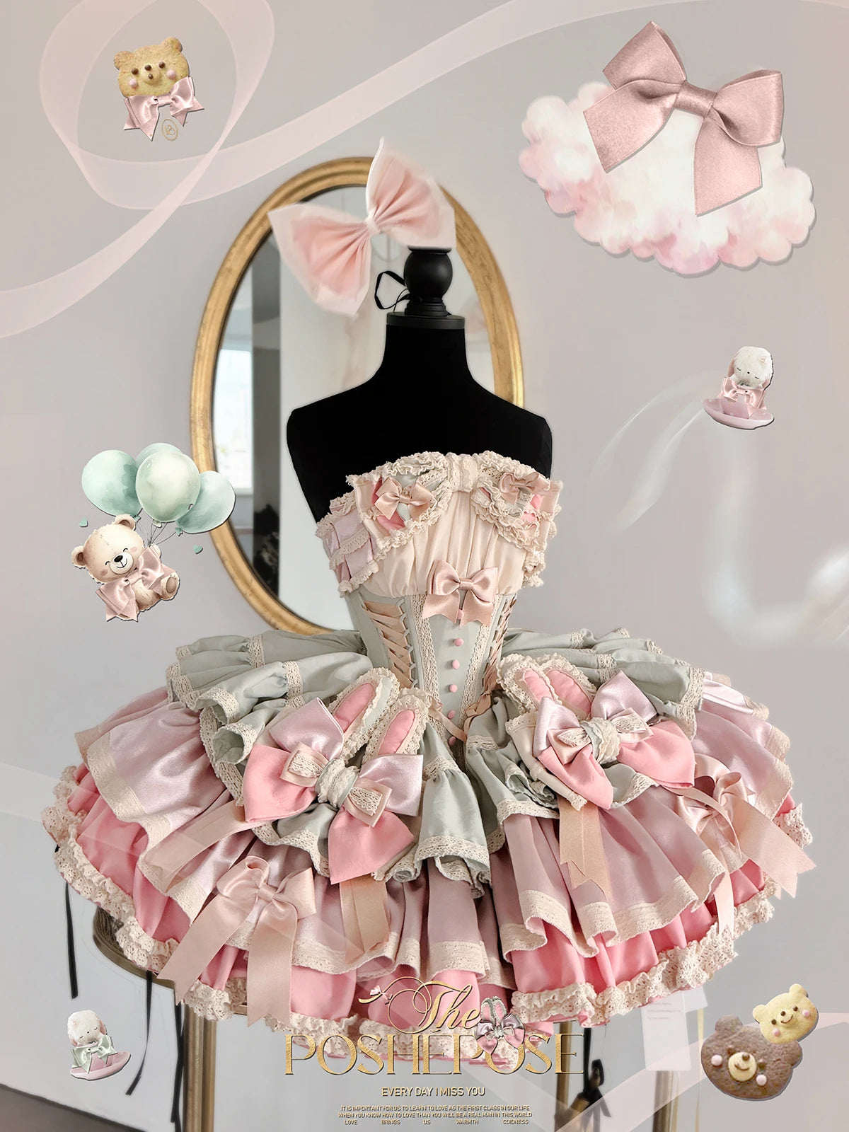 Heavy Industry Elegant Sexy Princess Birthday Dress 3D Big Bow Lace Edge Lace-up Slim Sweet Kawaii Lolita Ball Gown Dress Women
