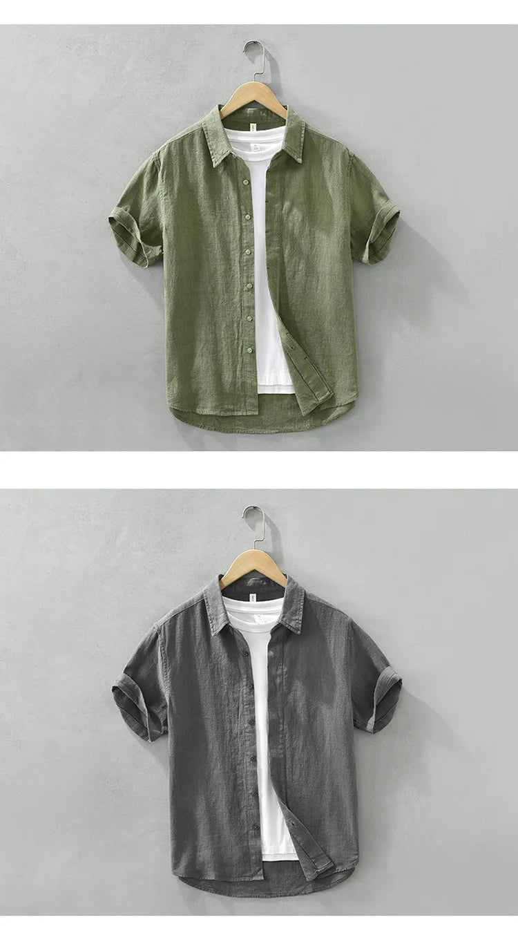 Summer New Linen Cotton Casual Shirt for Men Clothing Vintage Short Sleeve Streetwear C2759