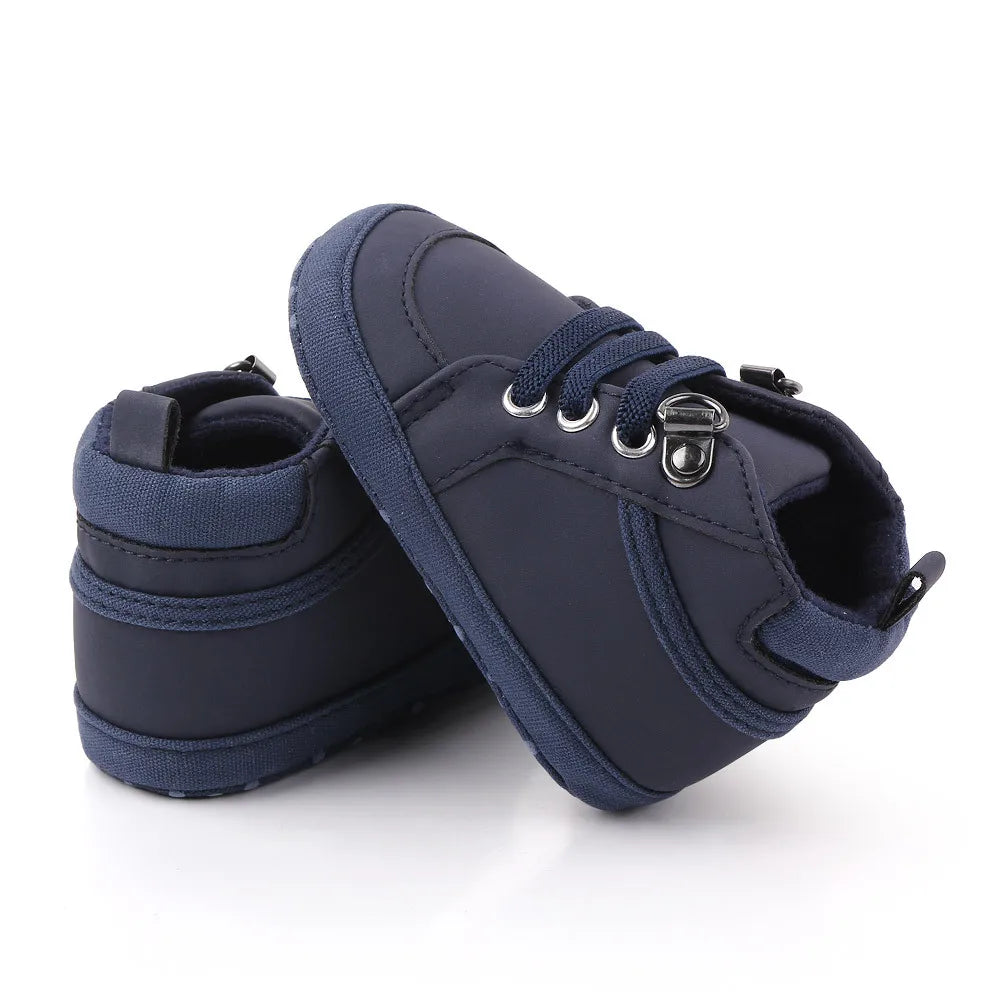 Brand Newborn Baby Boy Shoes Soft Sole Crib Shoes Warm Boots Anti-slip Sneaker Solid PU First Walkers for 1 Year Old 0-18 Months