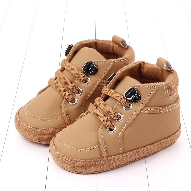 Brand Newborn Baby Boy Shoes Soft Sole Crib Shoes Warm Boots Anti-slip Sneaker Solid PU First Walkers for 1 Year Old 0-18 Months