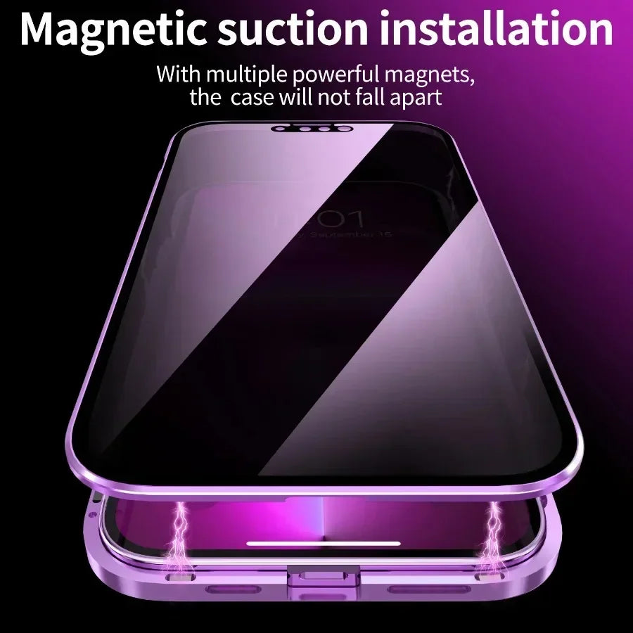 Anti-peeping Double Sided Magnetic Adsorption Case For iPhone17 16e 16 15 14 13 12 11 Pro Max XR Privacy Screen Shockproof Cover