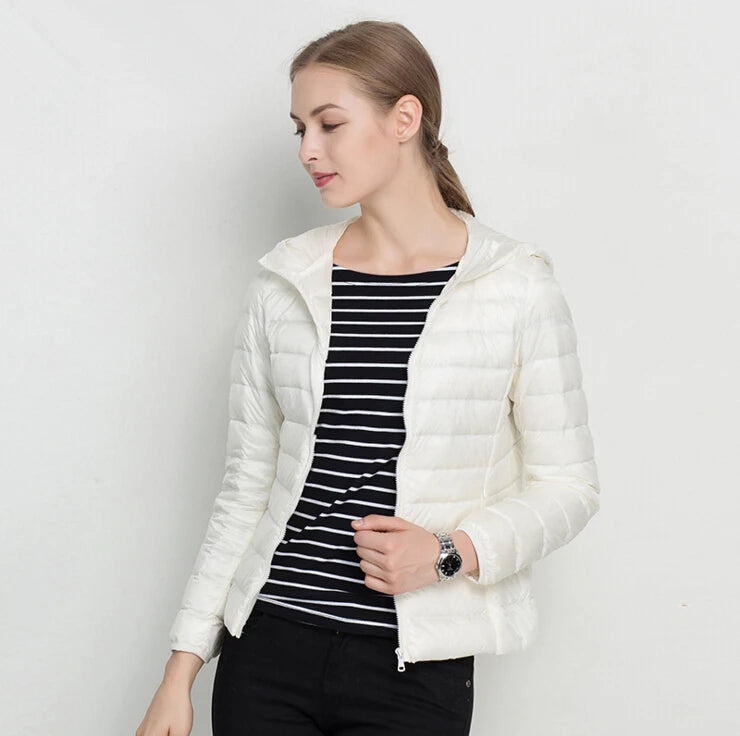 Johnature 2025 New Women Coat Autumn Winter White Duck Down Jacket Solid Colors Warm Slim Zipper Fashion Light Down Coat