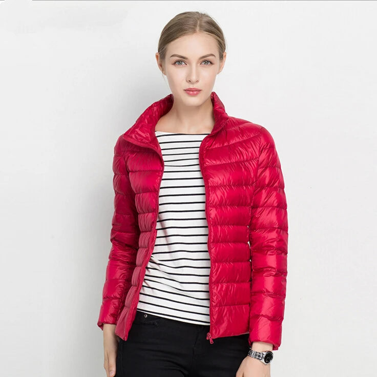 Johnature 2025 New Women Coat Autumn Winter White Duck Down Jacket Solid Colors Warm Slim Zipper Fashion Light Down Coat
