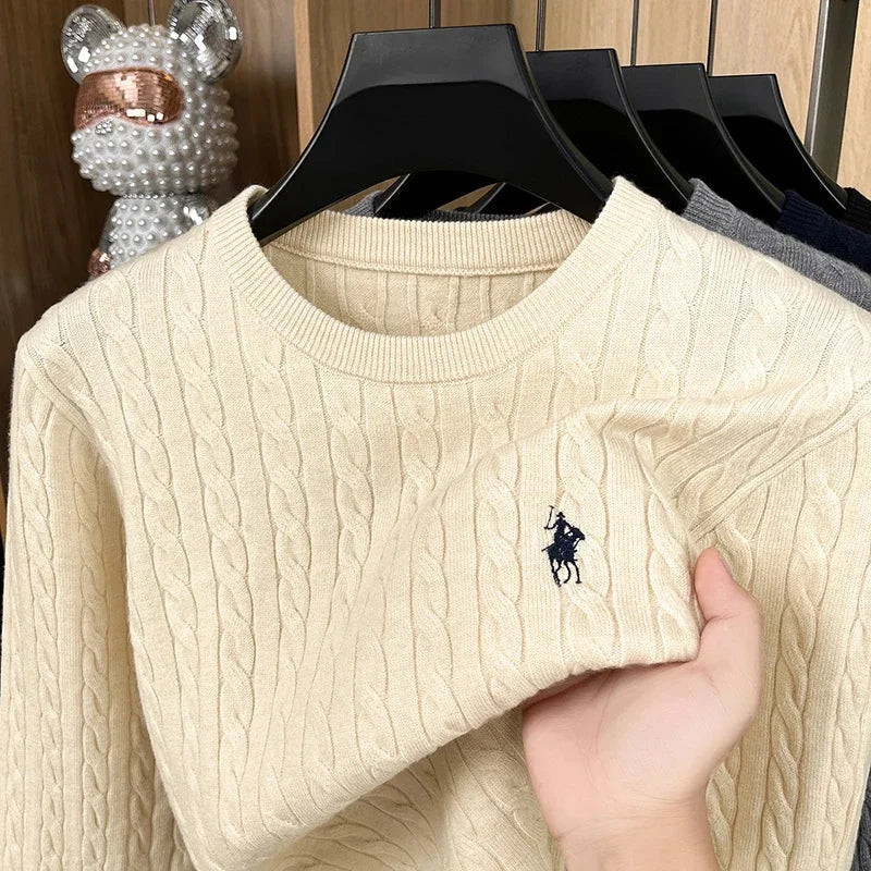 Light Luxury Men's New Round Neck Autumn and Winter Texture 2025 Model Twisted Flower Shaped Casual Embroidery Knitted Sweater