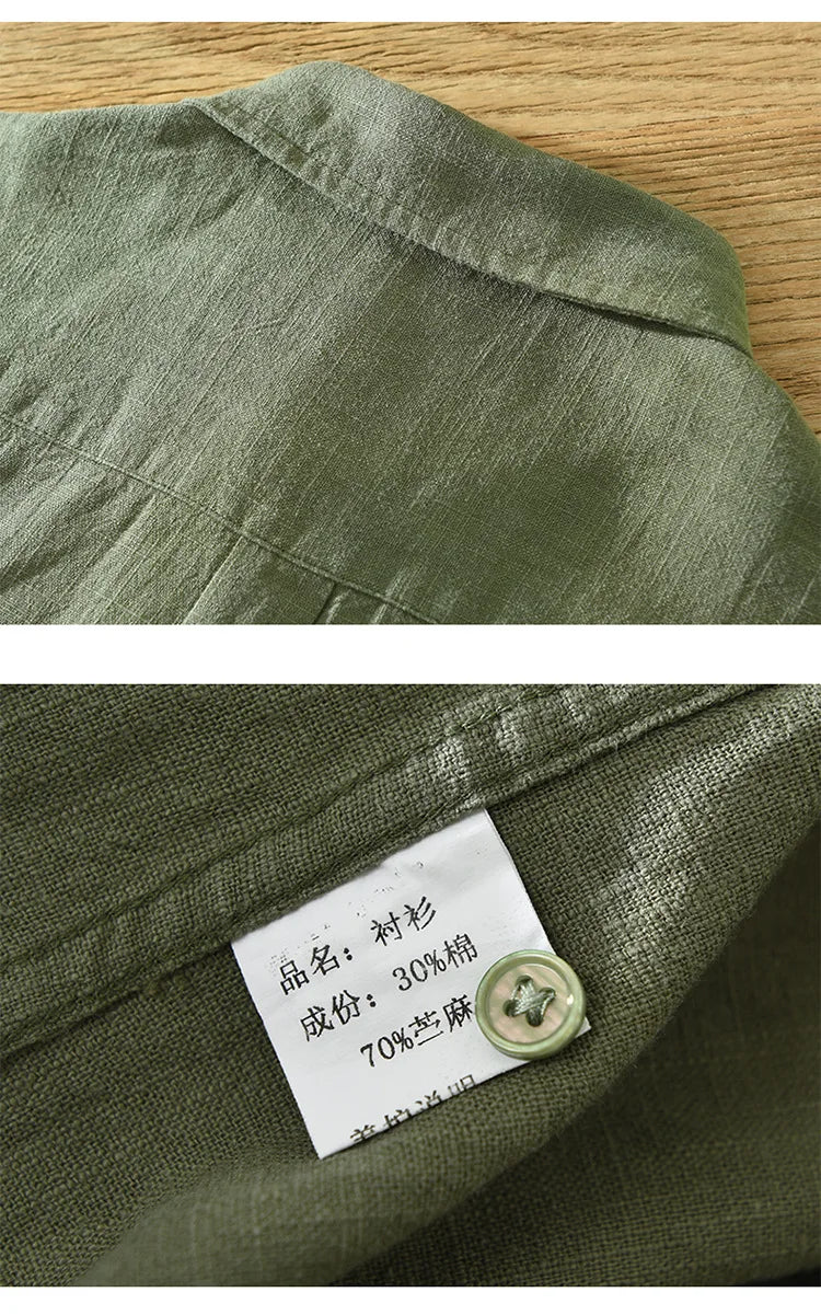 Summer New Linen Cotton Casual Shirt for Men Clothing Vintage Short Sleeve Streetwear C2759