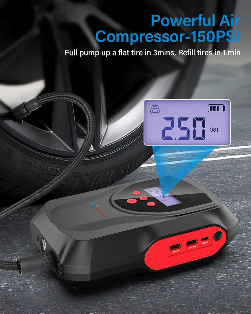Multi-function Car Jump Starter Air Pump Power Bank Portable Air Compressor Cars Battery Starters Starting Auto Tyre Inflator